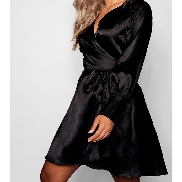 boohoo satin wrap dress